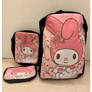 MY MELODY 3 BACKPACK. REBAJAS. ANTES 35€ AHORA 25€ CON ESTUCHE Y BANDOLERA DE REGALO